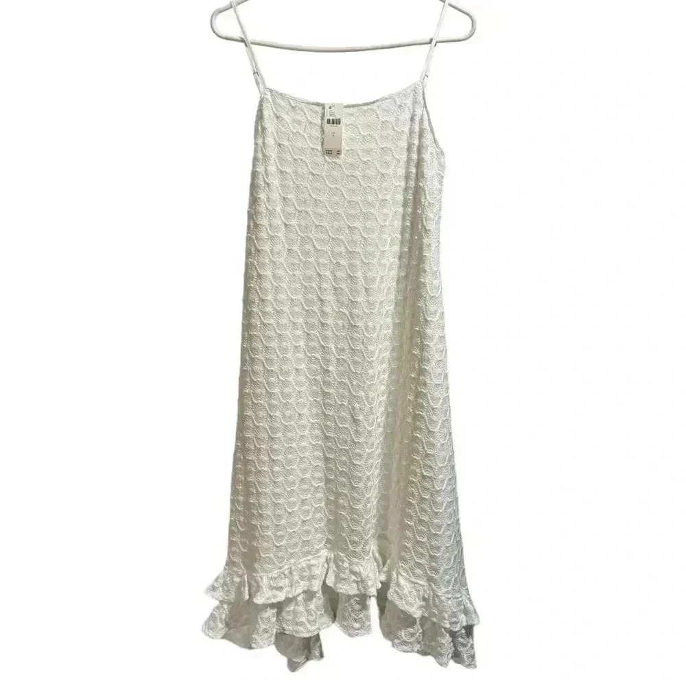 Anthropologie White Crochet Ruffle Dress Size Small - Picture 2 of 7